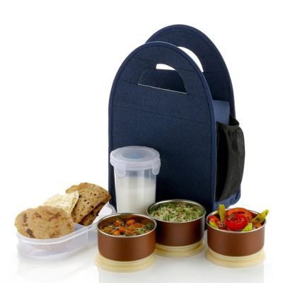 TLBS Stainless Steel Stylish Royal Steel Lunch Box Set,LickproofTiffine 4-Pieces,(3 Bowl with Airtight Lid) Black