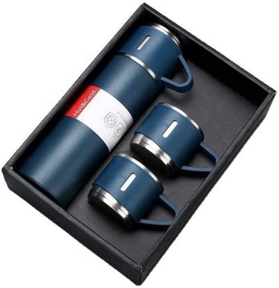 TLBS Stainless Steel Vacuum Flask Set with 3 Steel Cups Combo for Coffee Hot Drink and Cold Water Flask Ideal Gifting Travel Friendly Latest Flask Bottle. (Multi-Color)
