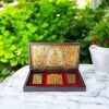 TLBS Gold Plated Shree Ganesha Photo Frame with Charan Paduka Box for Pooja Room, Return Gifts for Diwali, Ganpati Wooden Momento Gift, Good Luck Gift
