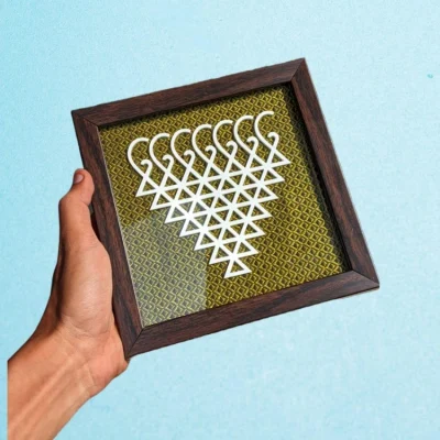 6 Inch Maa Saraswati Yantra Frame – Divine Khann Fabric Art with Glass | Spiritual Wall Décor & Gift Frame (1 Piece)