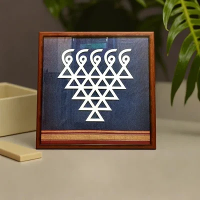 Maa Saraswati Yantra Frame – Divine Khann Fabric Art with Protective Glass | Wall Decor & Gifting Frame for Home/Office (12 Inch)